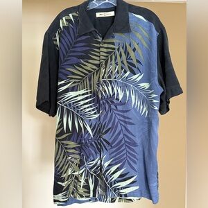Tommy Bahama Blue and Black Leaf Print Shirt